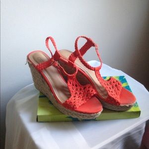 Womens Orange Sandal Wedge Heel Size 8